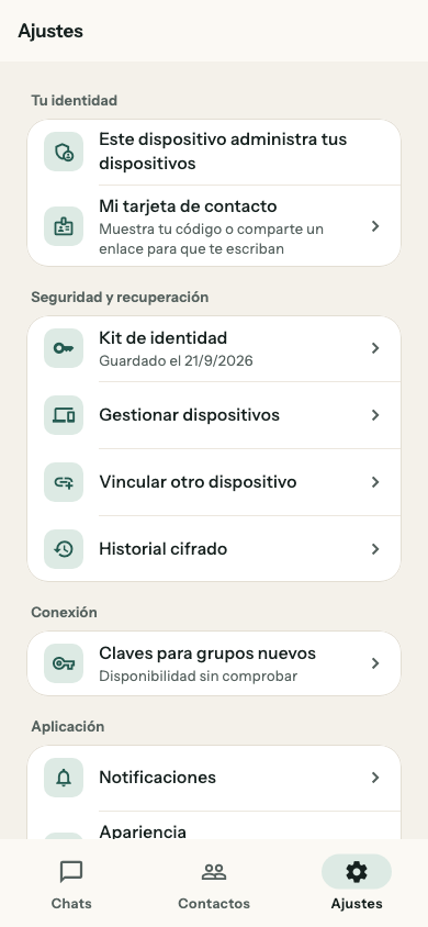 Ajustes por secciones en un móvil